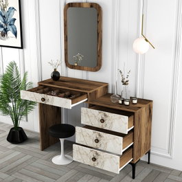 Hanah Home Cómoda Nogal y Blanco Moderno Industrial Mármol Dormitorio 124cm Ancho x 84.7cm Alto x 40cm Profundo